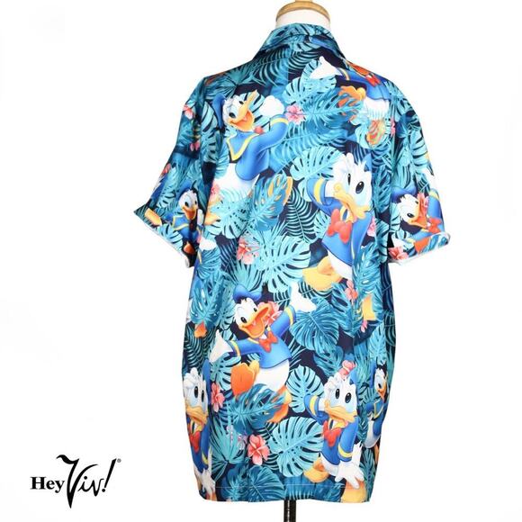 Donald Duck Hawaiian Shirt Mens Button Up Colorful Tropical Size Large - Hey Viv - Picture 3 of 6